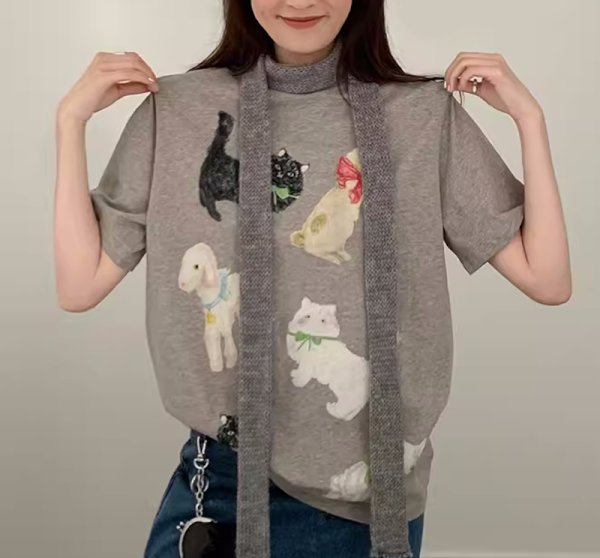 画像3: Women's Pet & Dog & Cat & Rabbit Print short sleeve t-shirt　ドッグ＆キャット＆ラビットプリント半袖Tシャツ (3)