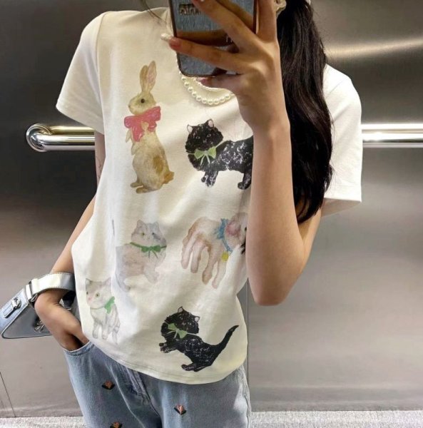 画像4: Women's Pet & Dog & Cat & Rabbit Print short sleeve t-shirt　ドッグ＆キャット＆ラビットプリント半袖Tシャツ (4)