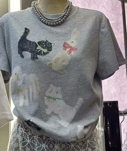 画像9: Women's Pet & Dog & Cat & Rabbit Print short sleeve t-shirt　ドッグ＆キャット＆ラビットプリント半袖Tシャツ (9)