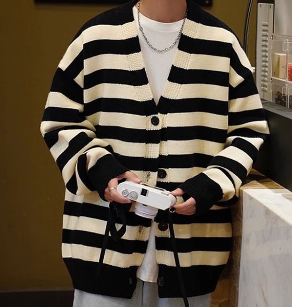 画像3: striped V-neck cardigan sweater   ボーダースタライプVネックカーディガントップス (3)