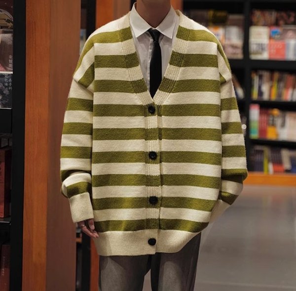画像5: striped V-neck cardigan sweater   ボーダースタライプVネックカーディガントップス (5)