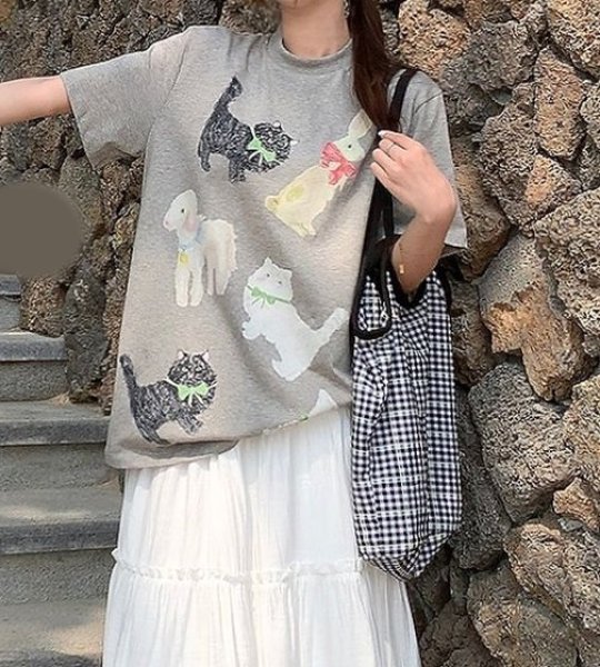 画像7: Women's Pet & Dog & Cat & Rabbit Print short sleeve t-shirt　ドッグ＆キャット＆ラビットプリント半袖Tシャツ (7)