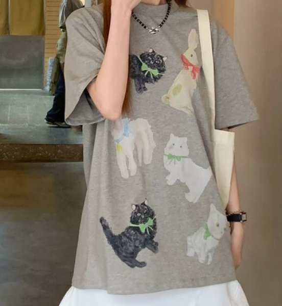 画像5: Women's Pet & Dog & Cat & Rabbit Print short sleeve t-shirt　ドッグ＆キャット＆ラビットプリント半袖Tシャツ (5)