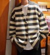 画像1: striped V-neck cardigan sweater   ボーダースタライプVネックカーディガントップス (1)