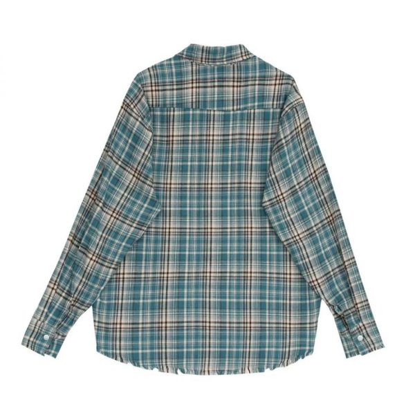 画像2: sleeve hem fringe check shirt　ユニセックス男女兼用袖裾フリンジチェックシャツ (2)