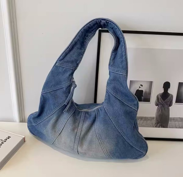 画像14: One Shoulder Denim Under Arm Tote Shoulder Bag 　デニムクロワッサン三日月型アンダーアームトートショルダーバッグ (14)