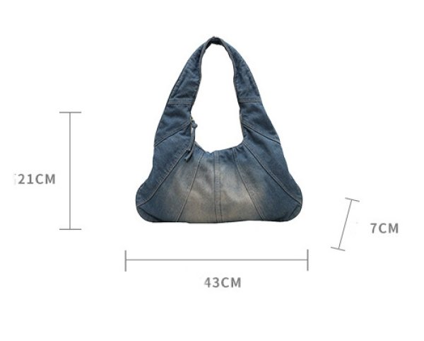 画像15: One Shoulder Denim Under Arm Tote Shoulder Bag 　デニムクロワッサン三日月型アンダーアームトートショルダーバッグ (15)