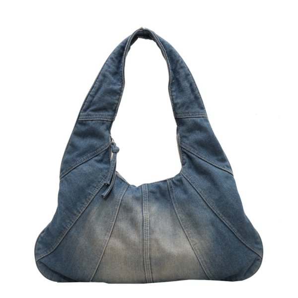 画像1: One Shoulder Denim Under Arm Tote Shoulder Bag 　デニムクロワッサン三日月型アンダーアームトートショルダーバッグ (1)