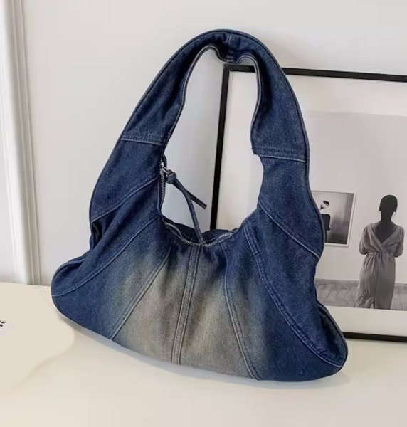画像2: One Shoulder Denim Under Arm Tote Shoulder Bag 　デニムクロワッサン三日月型アンダーアームトートショルダーバッグ (2)