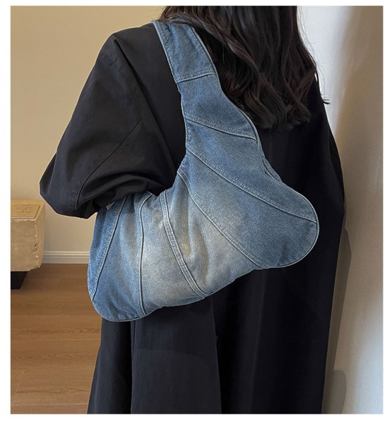 画像5: One Shoulder Denim Under Arm Tote Shoulder Bag 　デニムクロワッサン三日月型アンダーアームトートショルダーバッグ (5)
