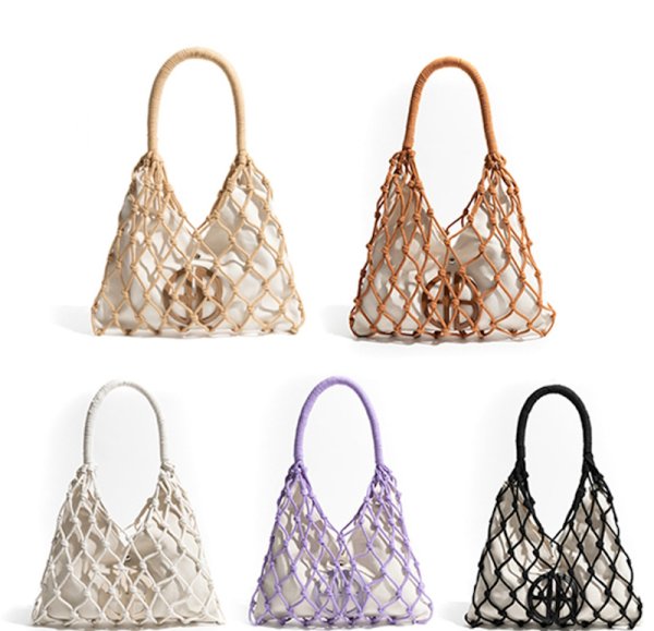 画像6: seaside vacation woven hollow shoulder underarm tote bag mesh bag 　メッシュ編みバケイショントートショルダーショッピングバッグ (6)