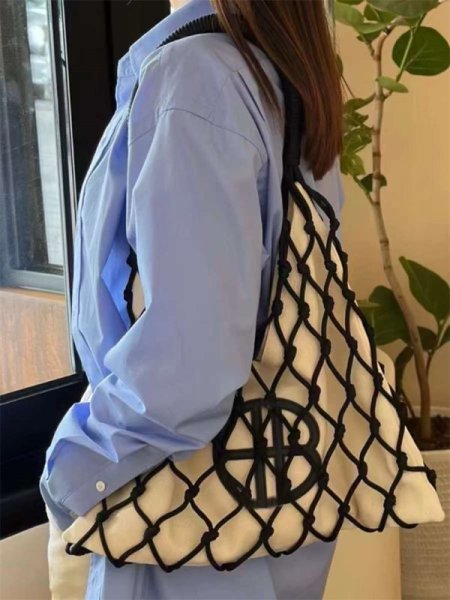 画像8: seaside vacation woven hollow shoulder underarm tote bag mesh bag 　メッシュ編みバケイショントートショルダーショッピングバッグ (8)