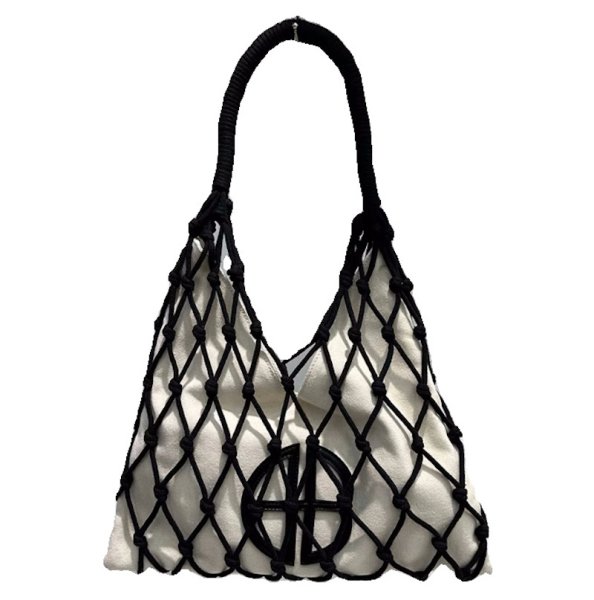 画像2: seaside vacation woven hollow shoulder underarm tote bag mesh bag 　メッシュ編みバケイショントートショルダーショッピングバッグ (2)