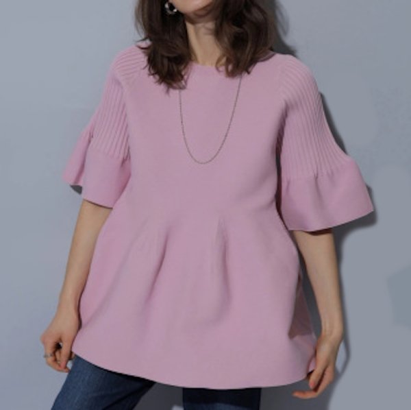 画像2: Women's bell sleeve loose solid color short-sleeved knitted T-shirt　ミドル丈 ベルスリーブニットセーターチュニック (2)