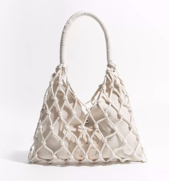 画像4: seaside vacation woven hollow shoulder underarm tote bag mesh bag 　メッシュ編みバケイショントートショルダーショッピングバッグ (4)