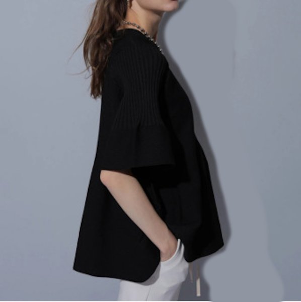 画像3: Women's bell sleeve loose solid color short-sleeved knitted T-shirt　ミドル丈 ベルスリーブニットセーターチュニック (3)