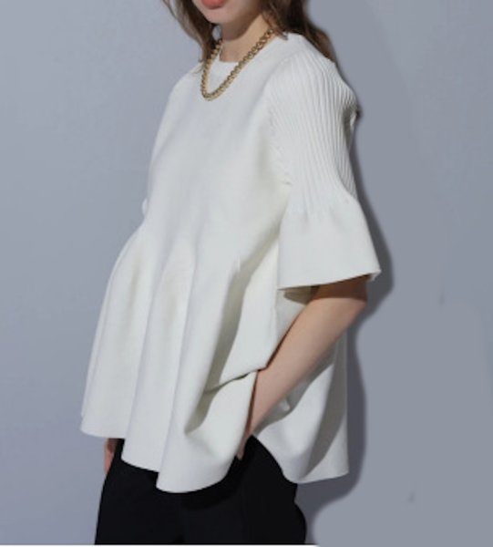 画像5: Women's bell sleeve loose solid color short-sleeved knitted T-shirt　ミドル丈 ベルスリーブニットセーターチュニック (5)