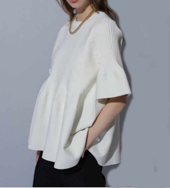 画像1: Women's bell sleeve loose solid color short-sleeved knitted T-shirt　ミドル丈 ベルスリーブニットセーターチュニック (1)