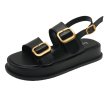 画像1: DOUBLE BUCKLE BACK STURUP FLAT SANDALS shoes　ダブルゴールドバックルレザーフラットバックベルトサンダルシューズ (1)