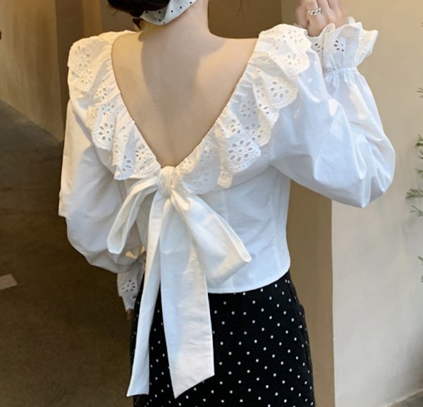 画像8: Women's two-wear bow tie chic shirt　ツーウェア蝶ネクタイボウレース付きブラウス (8)