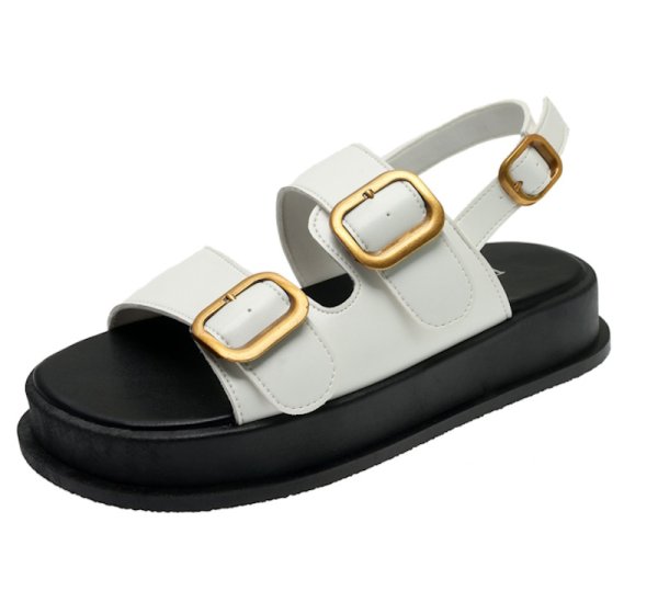 画像2: DOUBLE BUCKLE BACK STURUP FLAT SANDALS shoes　ダブルゴールドバックルレザーフラットバックベルトサンダルシューズ (2)