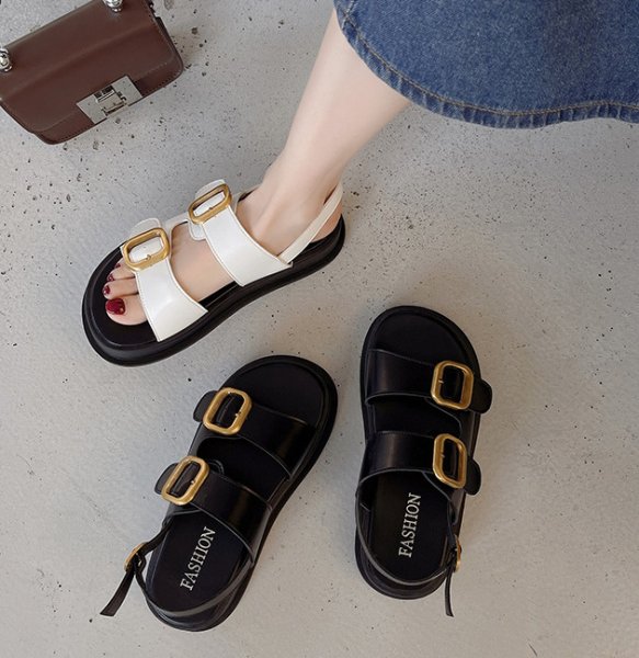 画像5: DOUBLE BUCKLE BACK STURUP FLAT SANDALS shoes　ダブルゴールドバックルレザーフラットバックベルトサンダルシューズ (5)