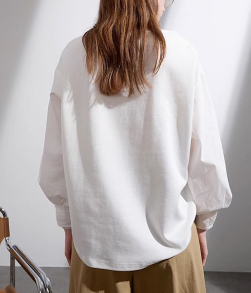 画像3: Women's Lantern sleeve pleated patchwork shirt sweatshirt shirt　ラタンスリーブパッチワークブラウス Tシャツ (3)