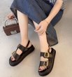 画像4: DOUBLE BUCKLE BACK STURUP FLAT SANDALS shoes　ダブルゴールドバックルレザーフラットバックベルトサンダルシューズ (4)