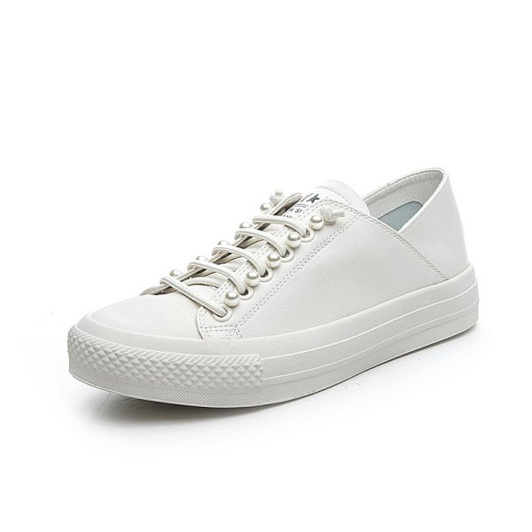 画像1: genuine leather pearl decoration lace up sneakers 　男女兼用ユニセックスパール付きレースアップレザースニーカー (1)