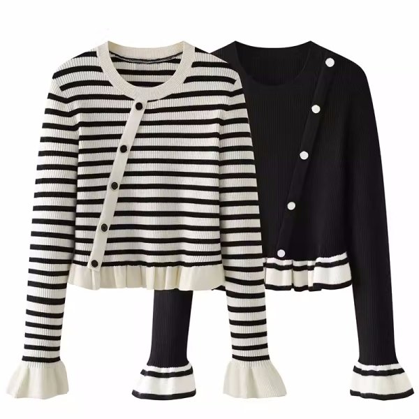 画像3: Women's sleeve ruffle hem sweater pullover round neck sweater　スリーブ＆裾フリルフラウンドネックセーター (3)