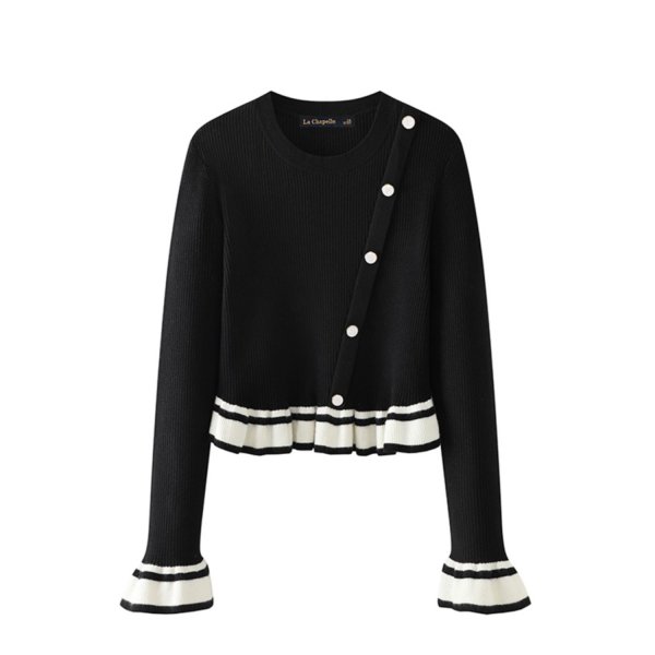 画像2: Women's sleeve ruffle hem sweater pullover round neck sweater　スリーブ＆裾フリルフラウンドネックセーター (2)