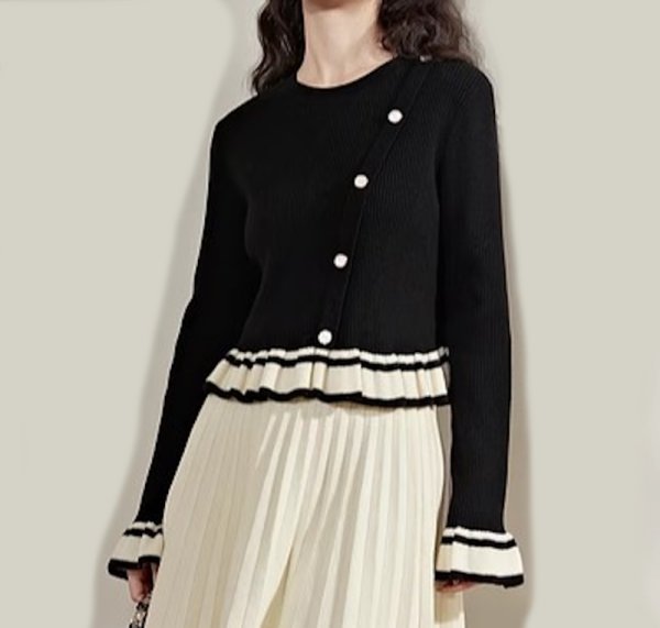 画像7: Women's sleeve ruffle hem sweater pullover round neck sweater　スリーブ＆裾フリルフラウンドネックセーター (7)