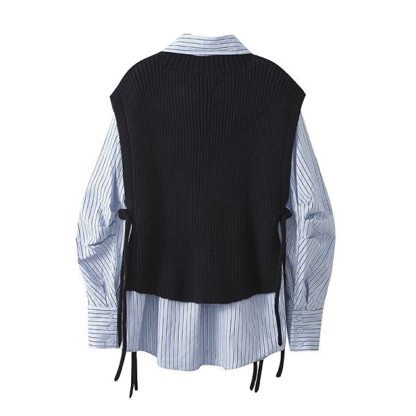 画像5: Women's Button knit vest + long sleeve striped shirt set　ボタンニットベスト＋長袖ストライプシャツ セット (5)
