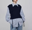 画像1: Women's Button knit vest + long sleeve striped shirt set　ボタンニットベスト＋長袖ストライプシャツ セット (1)
