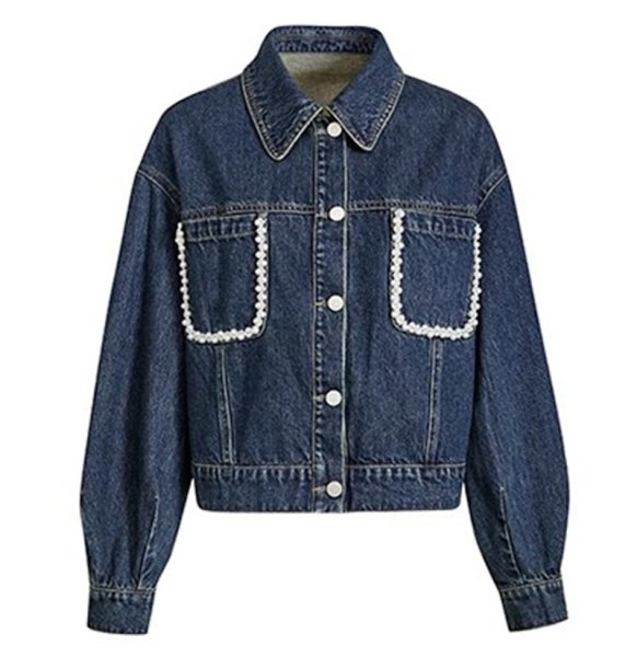 画像1: Pearl & beaded edge pocket Denim G Jean　パール＆ビジューエッジポケットデニムGジャンジャケット (1)