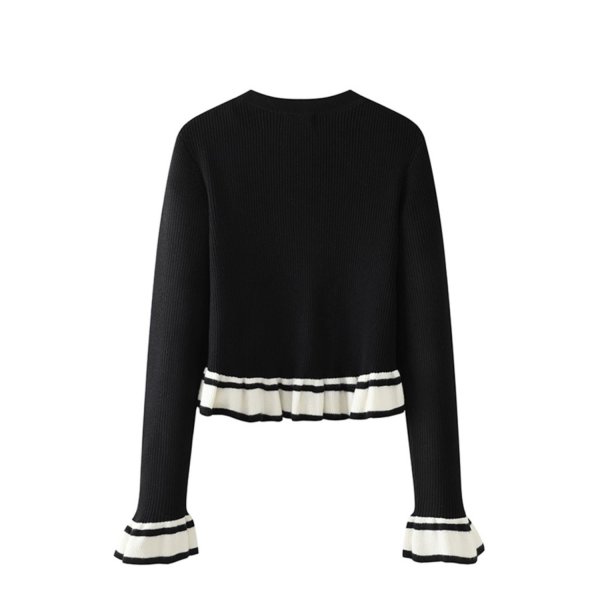 画像10: Women's sleeve ruffle hem sweater pullover round neck sweater　スリーブ＆裾フリルフラウンドネックセーター (10)