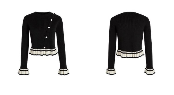 画像5: Women's sleeve ruffle hem sweater pullover round neck sweater　スリーブ＆裾フリルフラウンドネックセーター (5)