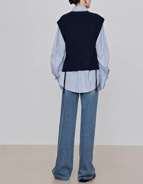 画像9: Women's Button knit vest + long sleeve striped shirt set　ボタンニットベスト＋長袖ストライプシャツ セット (9)