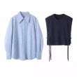 画像8: Women's Button knit vest + long sleeve striped shirt set　ボタンニットベスト＋長袖ストライプシャツ セット (8)