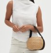 画像1: Yellow glass round frame basket bag tote bag 　イエローグラス丸型ワンハンドルトート籠かごバッグ (1)