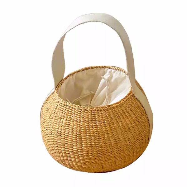 画像11: Yellow glass round frame basket bag tote bag 　イエローグラス丸型ワンハンドルトート籠かごバッグ (11)