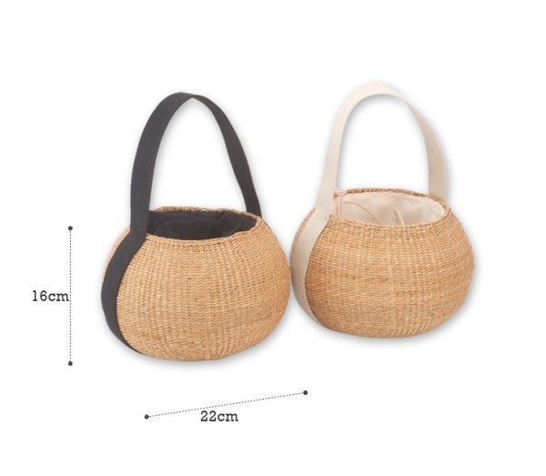 画像12: Yellow glass round frame basket bag tote bag 　イエローグラス丸型ワンハンドルトート籠かごバッグ (12)