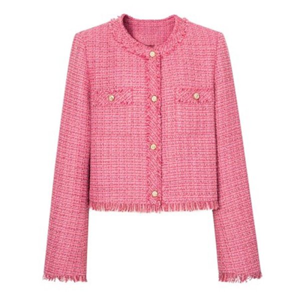 画像1: barbie pink tweed jacket　バービーピンクツイードフリンジジャケット (1)