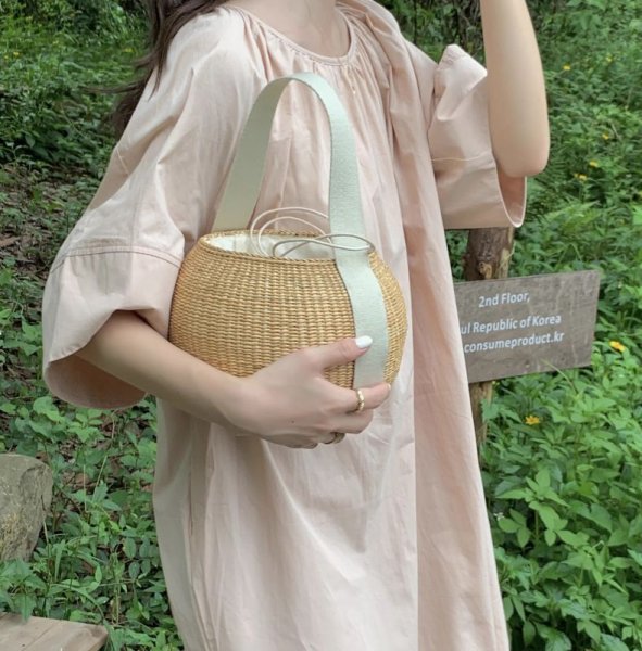 画像6: Yellow glass round frame basket bag tote bag 　イエローグラス丸型ワンハンドルトート籠かごバッグ (6)