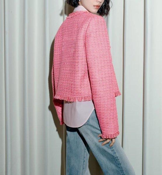 画像3: barbie pink tweed jacket　バービーピンクツイードフリンジジャケット (3)