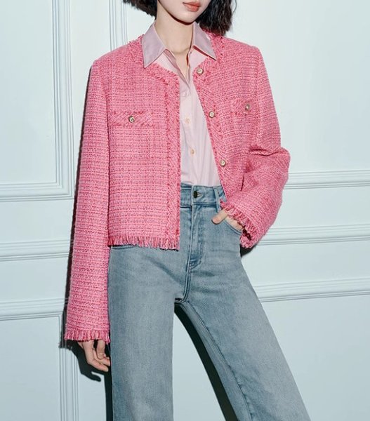 画像2: barbie pink tweed jacket　バービーピンクツイードフリンジジャケット (2)