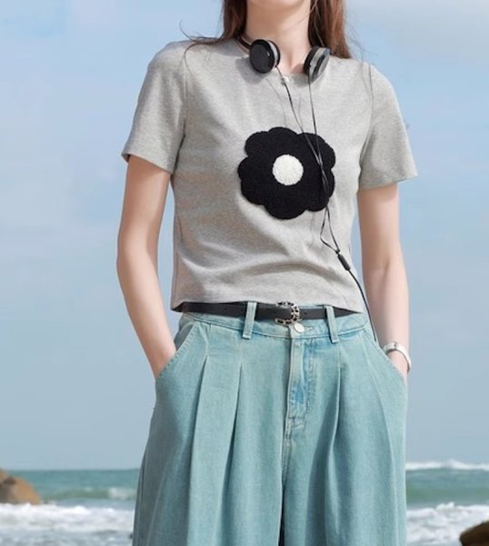 画像4: Women's Big flower short T-shirt　ビッグフラワーショート丈半袖Tシャツ (4)