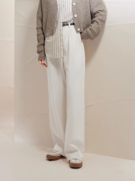画像5:  Simple Off-White Straight Jeans　オフホワイトカラーデニムシンプルワイドストレートパンツ (5)