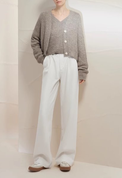 画像6:  Simple Off-White Straight Jeans　オフホワイトカラーデニムシンプルワイドストレートパンツ (6)