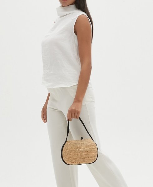 画像5: Yellow glass round frame basket bag tote bag 　イエローグラス丸型ワンハンドルトート籠かごバッグ (5)